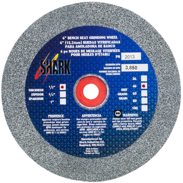 Shark Industries 6-in. x 1/2-in. x 1-in. Bench Seat Grinding Wheel 46 Grit, Aluminum Oxide 2013 - main